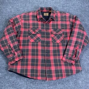 VTG St Johns Bay Work Shirt Mens XXL Red Plaid Quilted Flannel Lined Grandpa